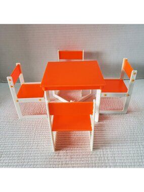 Barbie Doll Camping Table And Chairs Orange Plastic Vintage 1970s Square